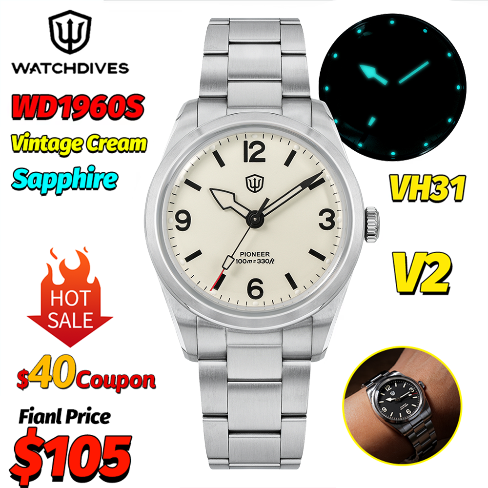 Smartwatch Vintage Watches For Men - Watchdives WD1960S V2 Vintage Cream 36Mm