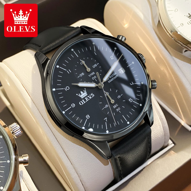 OLEVS casual fashion men's wat - مراجعة Leather Watch Strap وسعره