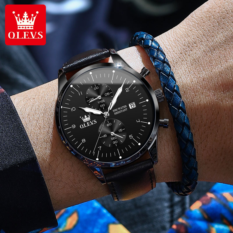 OLEVS casual fashion men's wat - مراجعة Leather Watch Strap وسعره