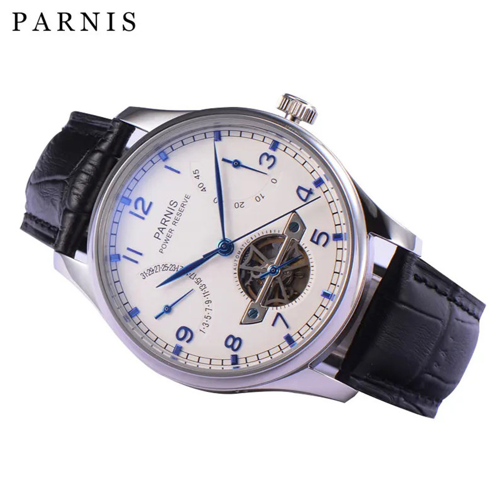 Parnis 43mm Luxury Power Reser - مراجعة Leather Watch Strap وسعره