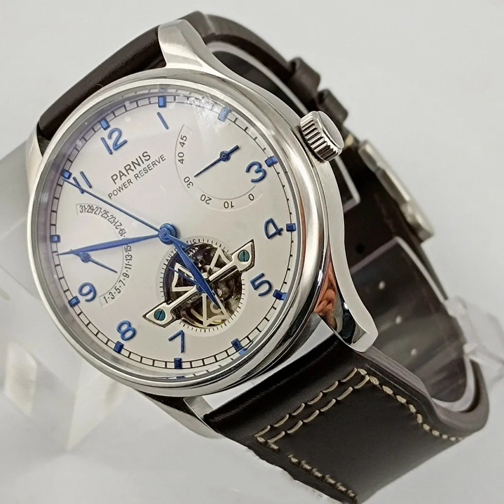 Parnis 43mm Luxury Power Reser - مراجعة Leather Watch Strap وسعره
