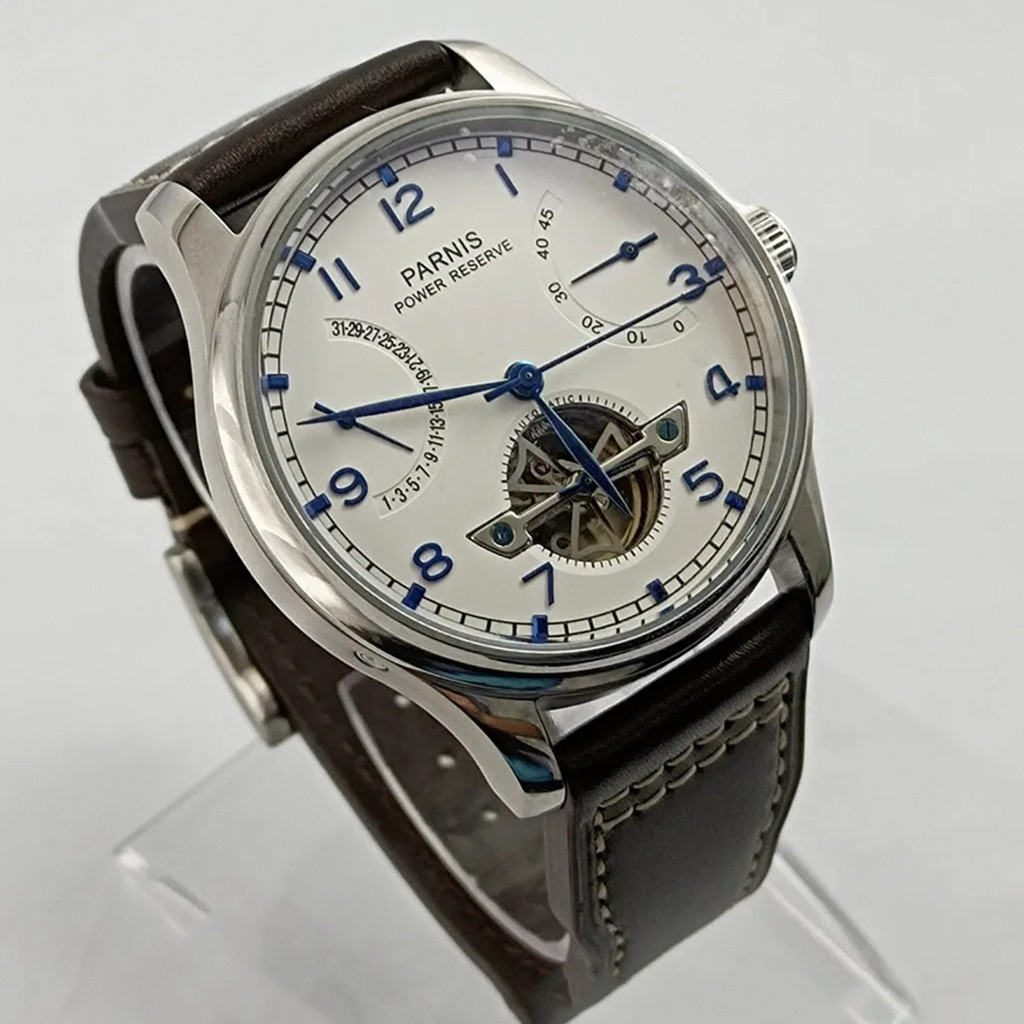 Parnis 43mm Luxury Power Reser - مراجعة Leather Watch Strap وسعره