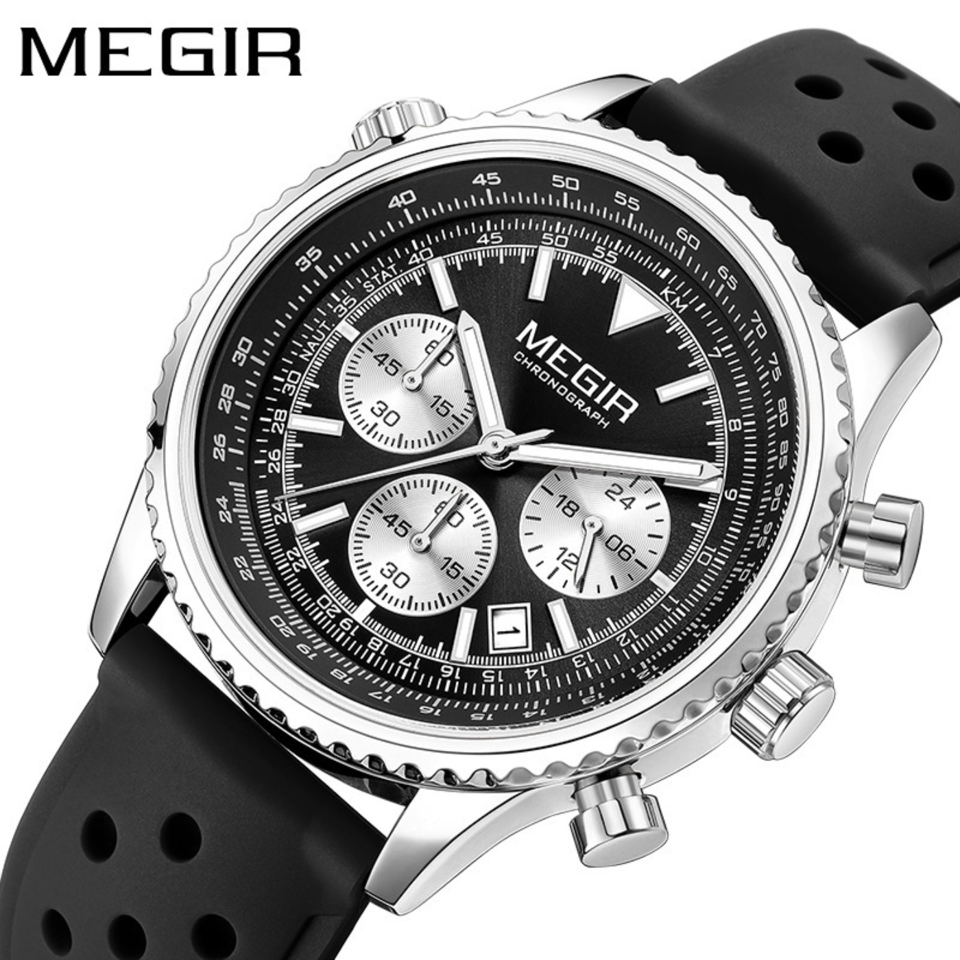 MEGIR Silver Black Quartz Watc - مراجعة Leather Watch Strap وسعره