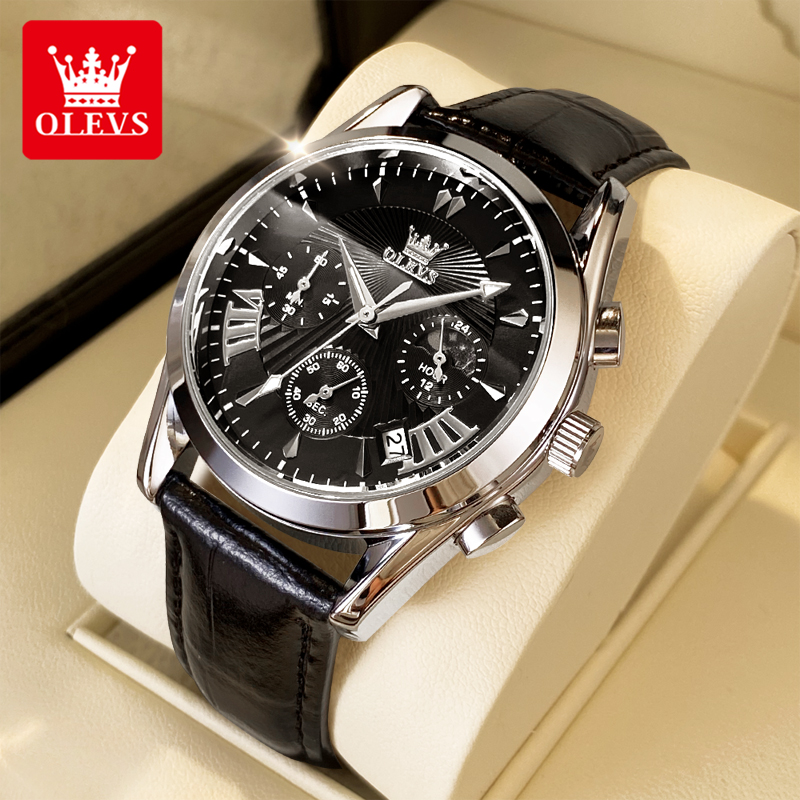 OLEVS casual fashion men's wat - مراجعة Leather Watch Strap وسعره