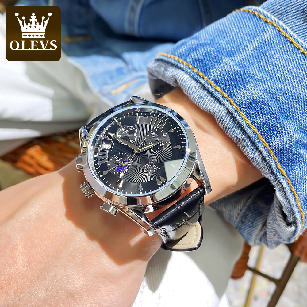 OLEVS casual fashion men's wat - مراجعة Leather Watch Strap وسعره