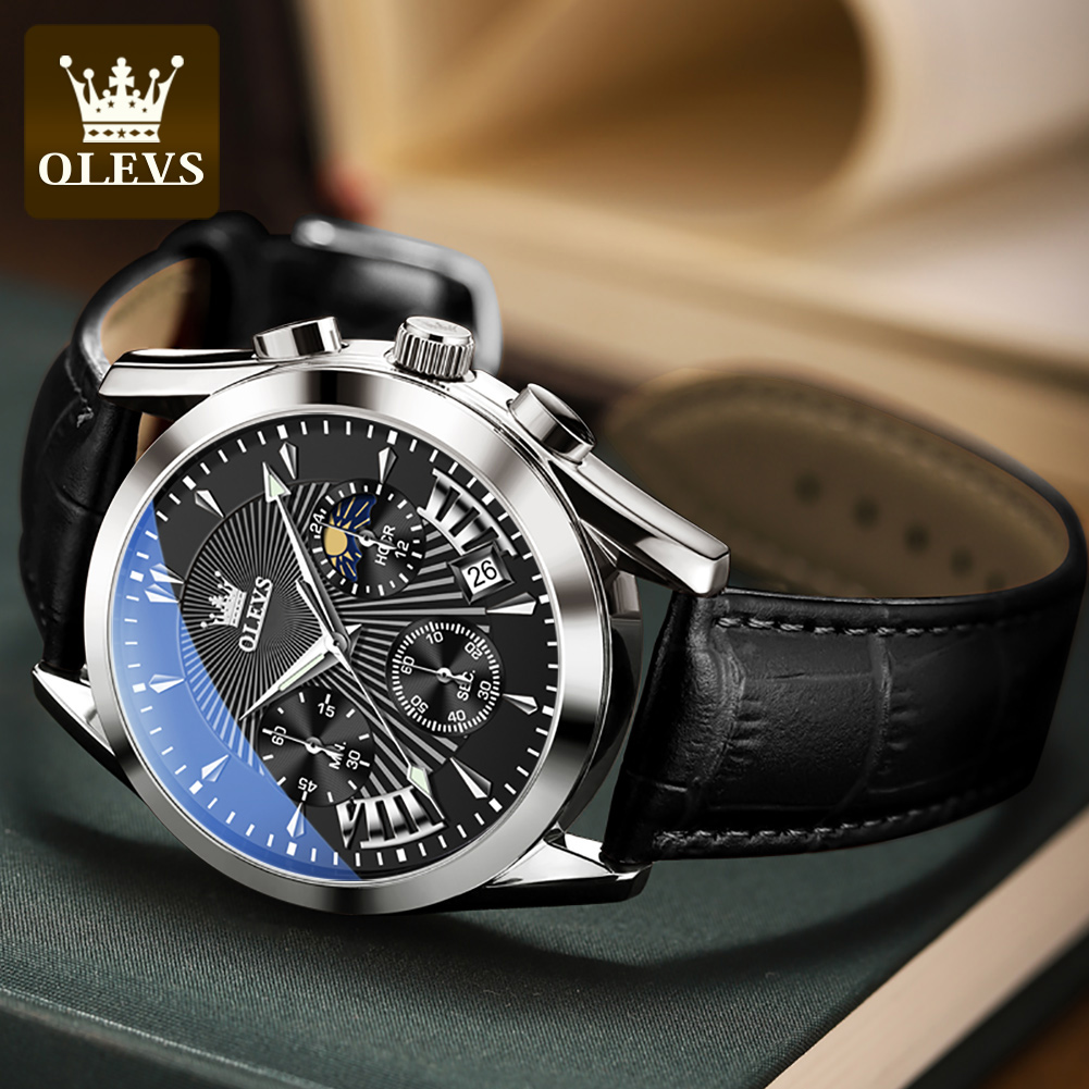OLEVS casual fashion men's wat - مراجعة Leather Watch Strap وسعره