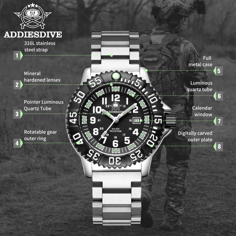 Addies Dive Men Fashion Casual - مراجعة Solar Powered Watch وسعره